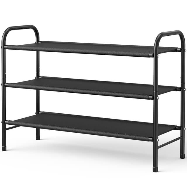 Kitsure Schuhregal Metall - 3-stöckiges, rostbeständiges Schuhregal platzsparend mit tragbaren Griffen, Schuhablage für Kleiderschrank, Eingangsbereich, Schlafzimmer, 68,5 x 28 x 55 cm, Schwarz Schwarz 68,5 x 28 x 55 cm