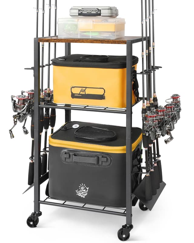 Bikoney Rutenhalter Angelrutenhalter für 8 Angel Rutenständer Angelzubehör Angelrute Angelrute Tackle Cart für Garage Hauseingang Ecke Geschenkideen für Männer Dad Karbonisiertes Schwarz&8 Angel