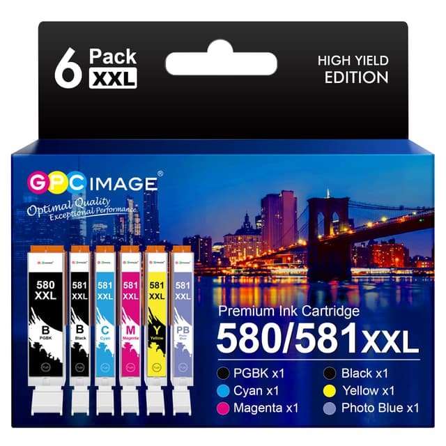 GPC IMAGE 580 581 PB XXL Druckerpatronen Kompatibel für Canon PGI-580 CLI-581 Patronen für Pixma TS8150 TS8151 TS8152 TS8250 TS8251 TS8252 TS8350 TS8351 TS8352 TS9150 TS9155 (6er-Pack, mit Foto Blau)