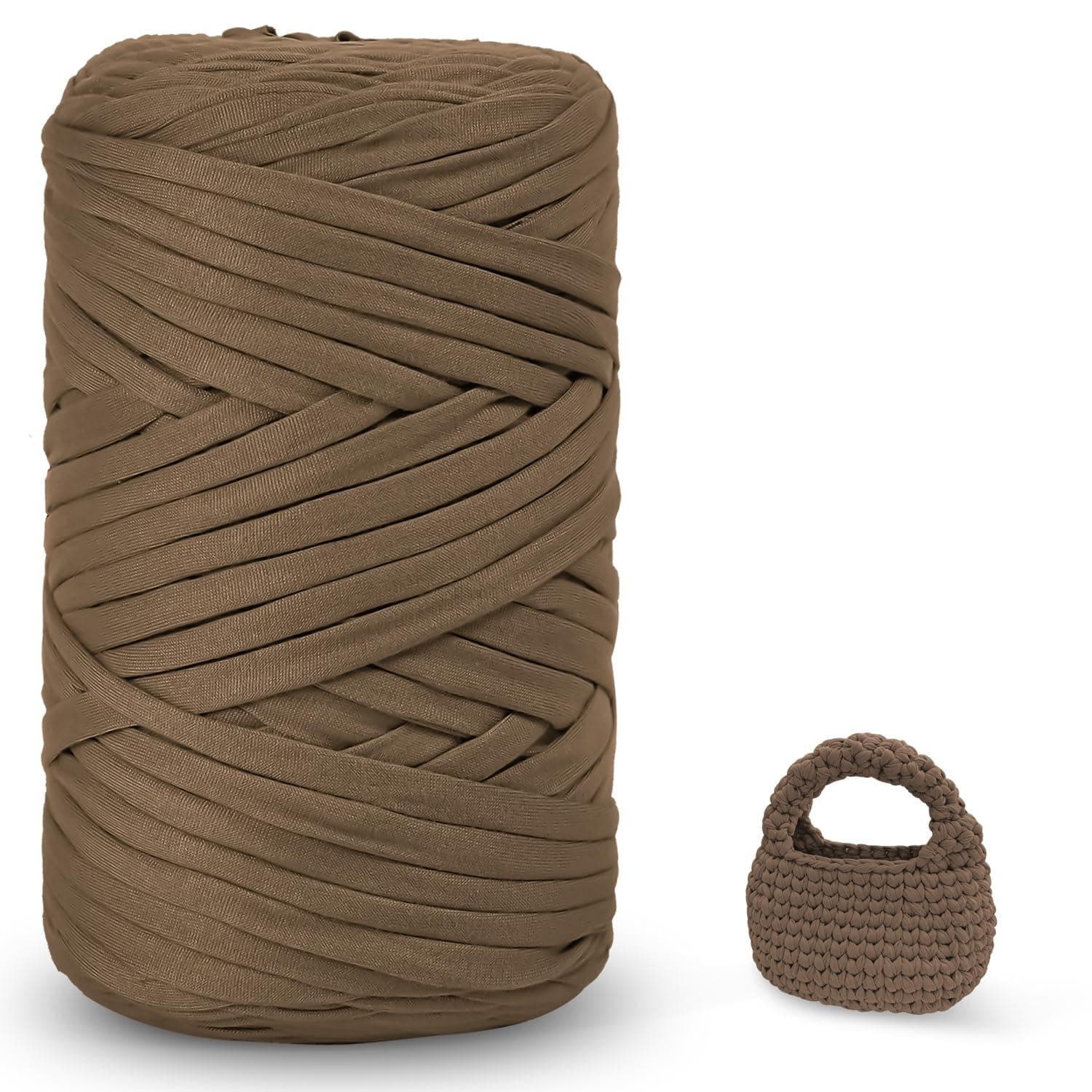 iEGrow 400 g T-Shirt Garn, Häkelgarn, Textilgarn für gehäkelte Körbe, geeignet für Handtasche, Taschen, Teppiche, Heimdekoration, DIY-Kunsthandwerk, Chunky Yarn für Anfänger Dunkelbraun1
