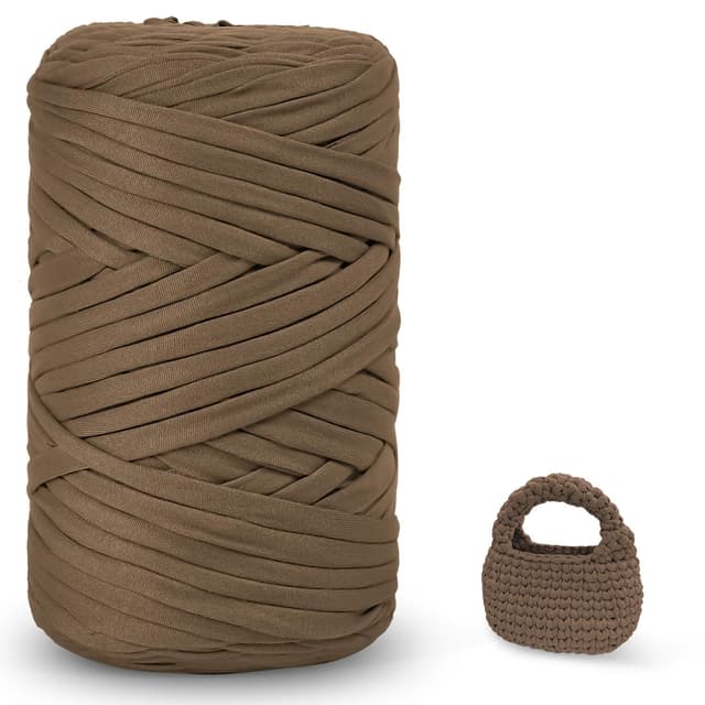 iEGrow 400 g T-Shirt Garn, Häkelgarn, Textilgarn für gehäkelte Körbe, geeignet für Handtasche, Taschen, Teppiche, Heimdekoration, DIY-Kunsthandwerk, Chunky Yarn für Anfänger Dunkelbraun1