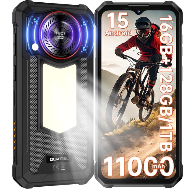 OUKITEL WP53S Outdoor Smartphone Android 15-11000mAh Outdoor Handy Ohne Vertrag 16(4 + 12) GB +128GB/1TB, 6.52” Display 128dB Lautsprecher Baustellenhandy mit Campinglampe NFC/Fingerabdruck/Face ID