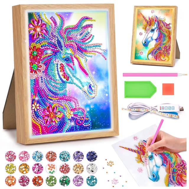 Diamond Painting Kinder Nachtlicht: Einhorn Geschenke Mädchen 5 6 7 8 9 10 11 Jahre, Bastelset Kinder Basteln Mädchen 6-12 Jahre Bilderrahmen Bastelset Geschenk Spielzeug ab 5-6-8-10-12-Jahr-Mädchen Neutral