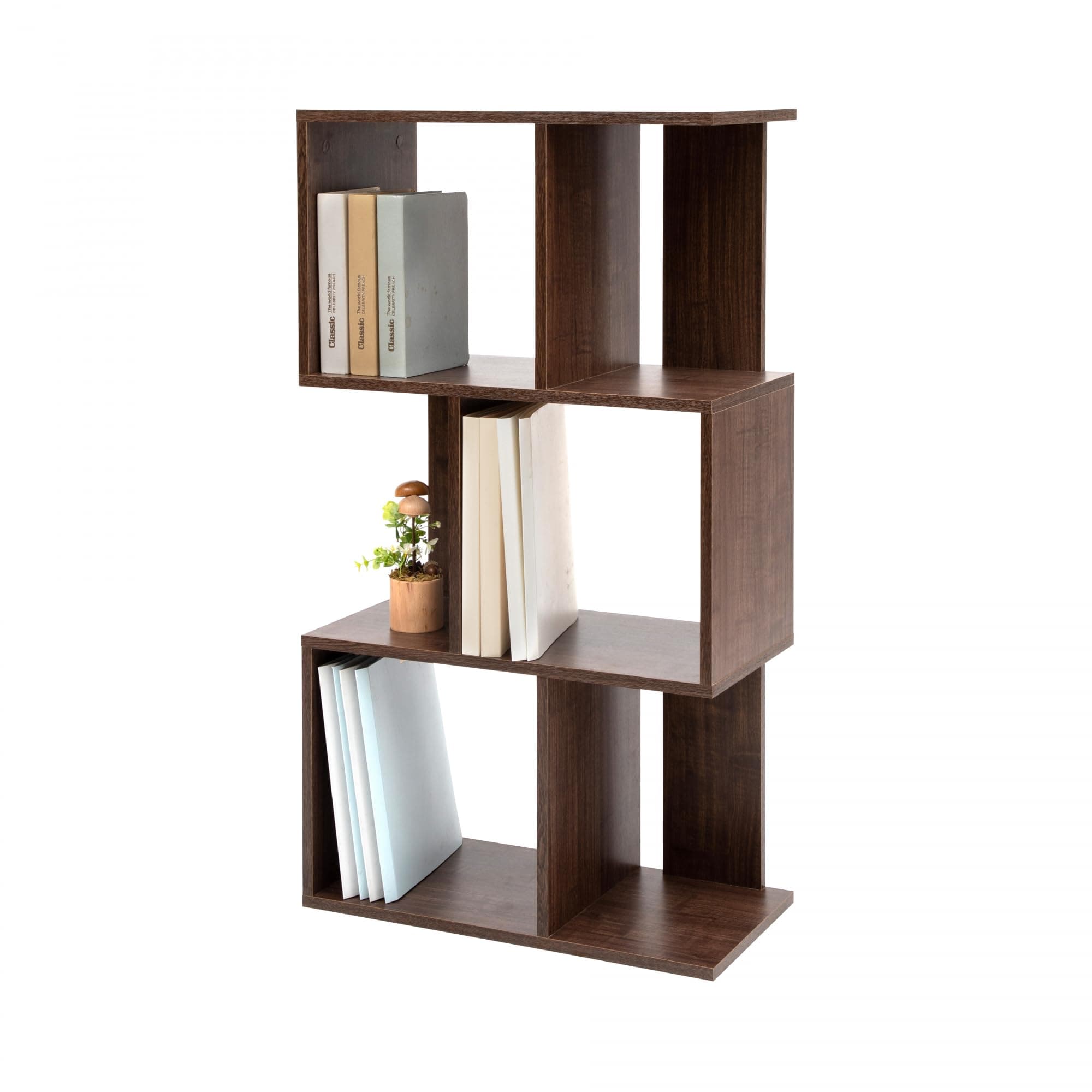Iris Ohyama, Wandregal mit Ebenen, S-förmiges Möbelstück, 3 Regale, Modular, Wandbefestigungsset, Trennwand, Büro, Schlafzimmer, Wohnzimmer - Display Shelf SRK-W3- Braun Braun 3 Regale