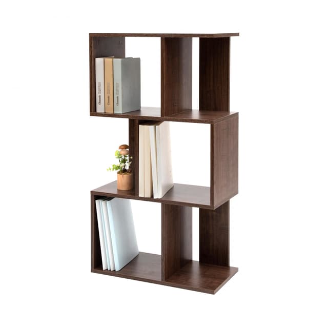 Iris Ohyama, Wandregal mit Ebenen, S-förmiges Möbelstück, 3 Regale, Modular, Wandbefestigungsset, Trennwand, Büro, Schlafzimmer, Wohnzimmer - Display Shelf SRK-W3- Braun Braun 3 Regale