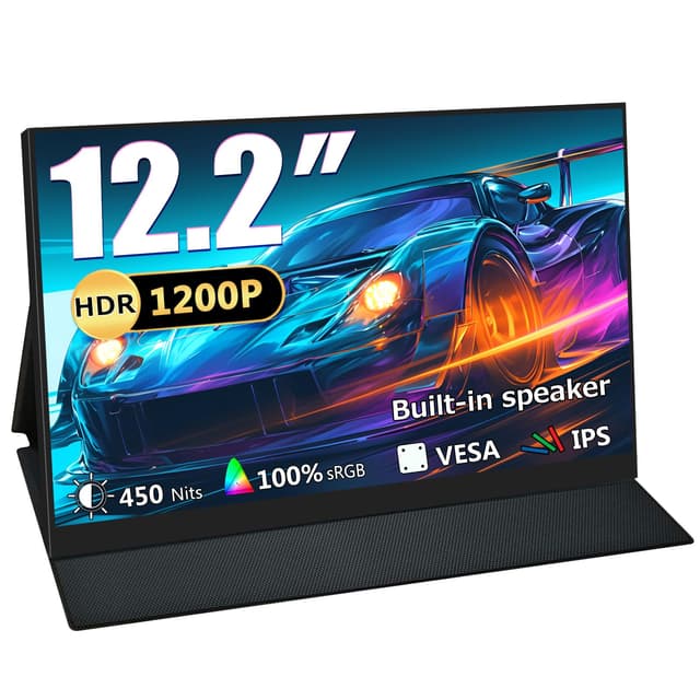 Portable Monitor 12,2 Zoll, 60 Hz 1200P 100% sRGB USB-C,Mini-HDMI,with VESA Tragbarer Ultra Slim Portable Laptop Monitor for Office Game JAD12.2