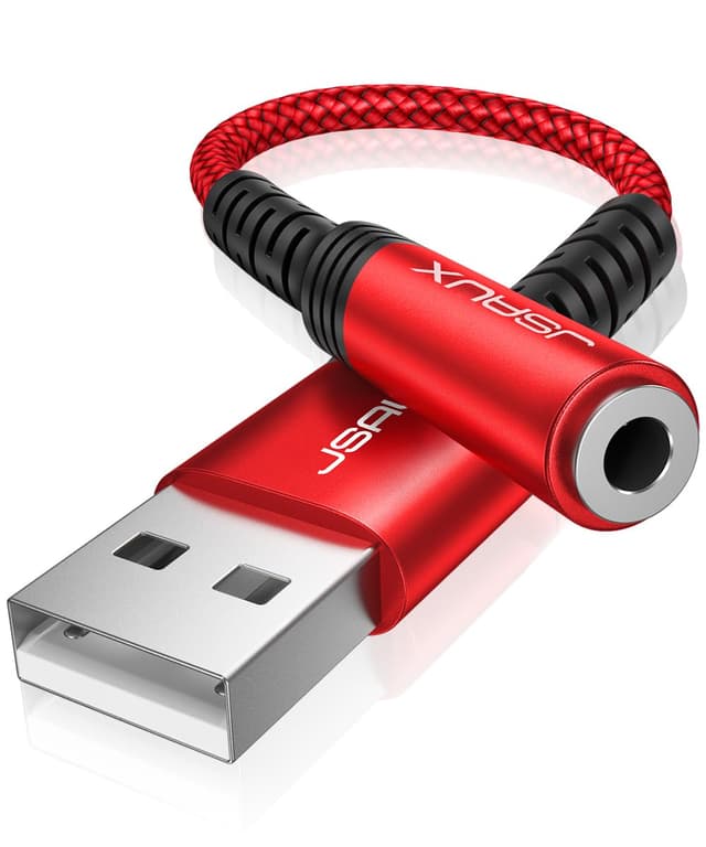 JSAUX USB A auf 3.5mm Klinke Aux Adapter, USB auf Aux Audio Headset Adapter TRRS Stereo Externe Soundkarte kompatibel mit PS4, Headset (CTIA/OMTP Standard), Mikrofon, Laptop, PC Rot USB Klinke Adapter Rot
