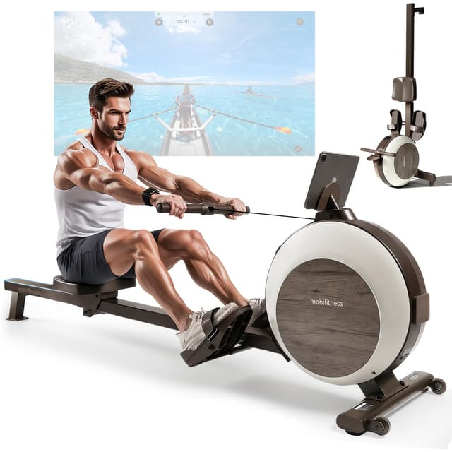 MOBI FITNESS Rudergerät für Zuhause, Magnetisches Rudergerät mit 40 Widerstandsstufen, Spitzenwiderstand 45kg, max. Belastung 160kg, Leise Rudergeräte, LED-Datenanzeige(Apple Watch & App kompatibel) Luka