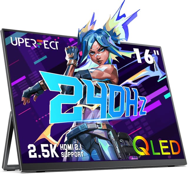 UPERFECT 2.5K 240Hz QLED Tragbarer Monitor, 16" 2560 x 1600 QHD 100% DCI-P3 400 Nits Portable Gaming Monitor w/Stand & VESA, Adaptive Sync HDMI 2.1, Bildschirm für Laptop/PC/Smartphone/Spielekonsole 16 2.5K 240Hz