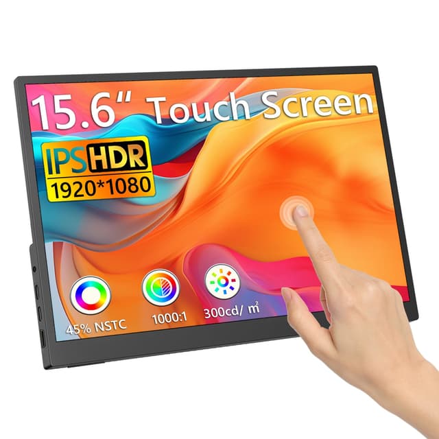 Kyyivwine 15T 15,6 Zoll FHD1080P Tragbarer Monitor,IPS-Sreen Touchscreen-Display with 2 USB-C,HDMI,10-Punkt-Touch,Dual-Lautsprecher,Erweiterter Portable Monitor für Laptop,PC,Mobiltelefon,Mac,Xbox,PS5 15.6 Zoll Touch Screen