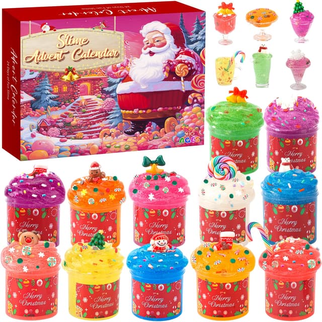 Slime Adventskalender 2025 Kinder - 24 Tage Weihnachtskalender mit Kristallklarem Schleim Set Lustiges Geschenk für Mädchen Jungen