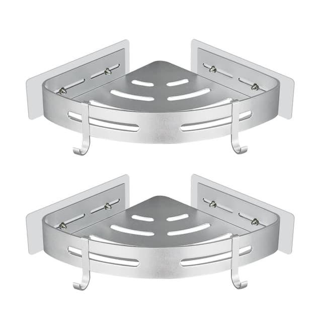 GERUIKE Duschablage Duschregal Ecke Ohne Bohren Duschkorb Wandmontage Klebepad Silber Aluminium 2 Stück Duschgel Shampoo Halterung Eckablage Eckregal für Dusche Bad Küche Silber Glänzend