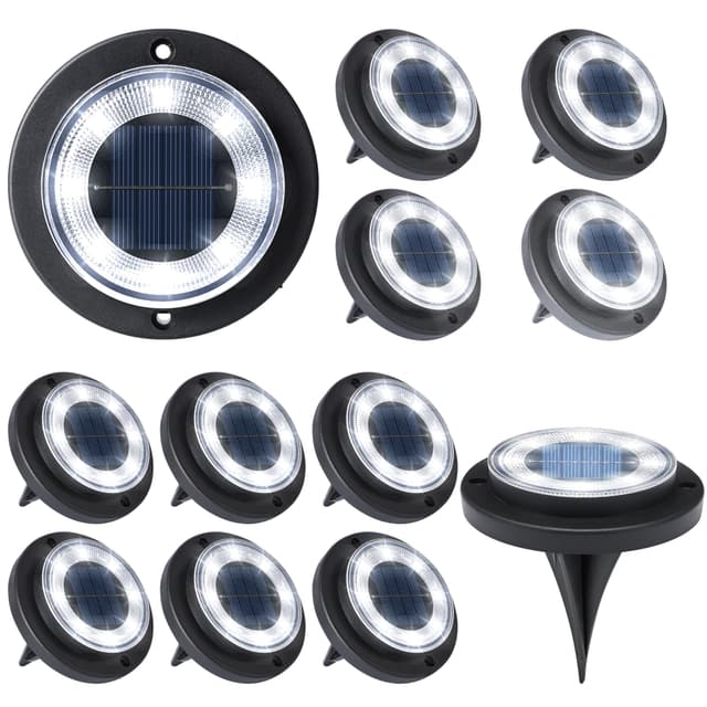 Flacchi Solar Bodenleuchten Aussen - Solarleuchten für Garten Außen mit 8 LEDs, Wasserdicht Led Solar Gartenleuchten, Solarlampen für Außen Rasen Auffahrt Gehweg Patio (Weiß, 12 Stück) Weiß 12 Stück