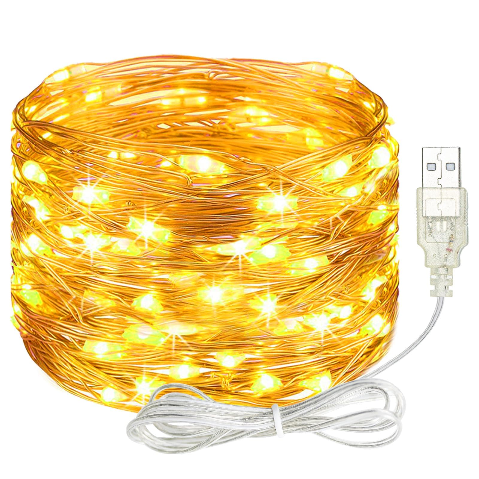 litogo Led Lichterkette mit USB, 5M 50LED Kupferdraht Lichterkette mit Stecker, Wasserdicht Weihnachten Lichterketten für Party, Garten, Hochzeit, Innen Außen Deko, Warmweiß 50LED Warmweiß