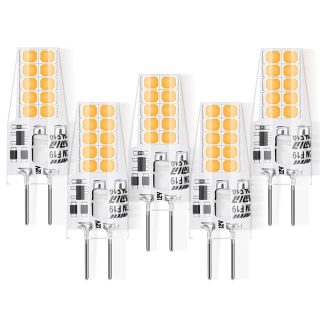 MUSUNIA g4 LED Lampen - 3W Birnen 3000K Warmweiß 300lm, Ersatz für 30W Halogenlampen,Kein Flackern Nicht Dimmbar, 12V AC/DC, 5er Pack G4 3w 5pack