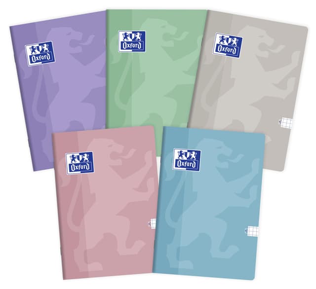 Oxford Touch Schulheft A6 Kladde 48 karierte Blätter mit Seitenrand, Optik Paper 90 g, Polypropylen laminierter Umschlag, Notizblock Set für Büro & Schule, 10 Stück-Packung, Farbenmix