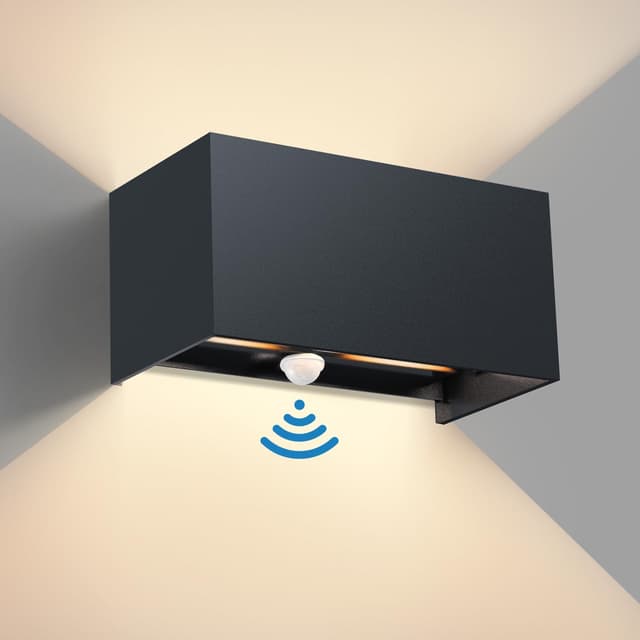 vatato 24W Außenwandleuchte mit Bewegungsmelder, IP65,3000K Warmweiß LED Wandleuchte Außen/Innen Aluminium, Einstellbarer Lichtstrahl außenlampe mit bewegungsmelder für Flur/Weg (Dunkelgrau) Dunkelgrau 1 Stück