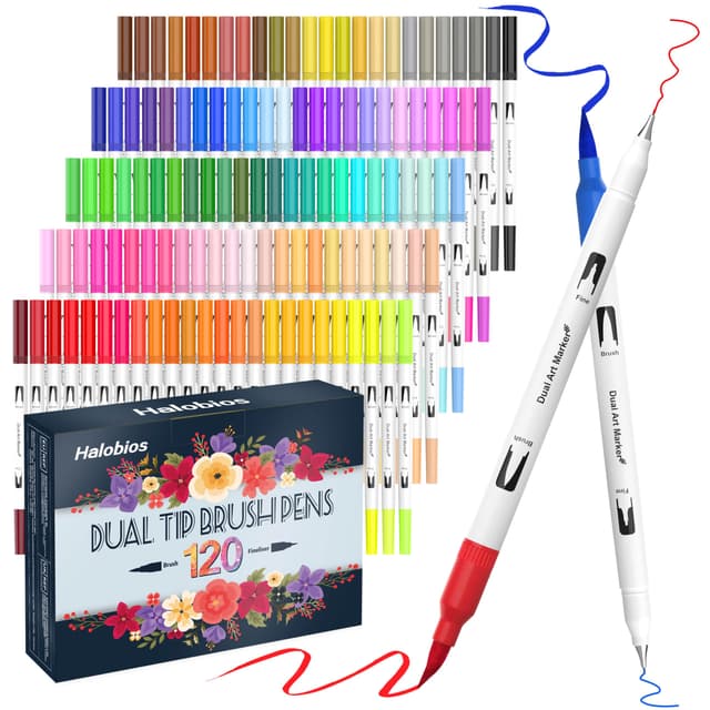 Halobios 120 Farben Dual Brush Pen Set, Filzstifte set für Kinder und Erwachsene, Malbücher, Skizzieren, Zeichnen, Kalligrafie, Grußkarten - Geschenkset 121