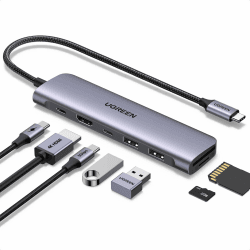 UGREEN Revodok 1071 USB C Hub 5Gbps, 4K HDMI, PD100W, USB 3.0 Datenports, SD/TF Kartenleser Multiport Adapter Kompatibel mit iPhone 16 Serie, MacBook, iPad, Surface Laptop, Galaxy S24, Steam Deck usw. Angebot bei HelloDeals