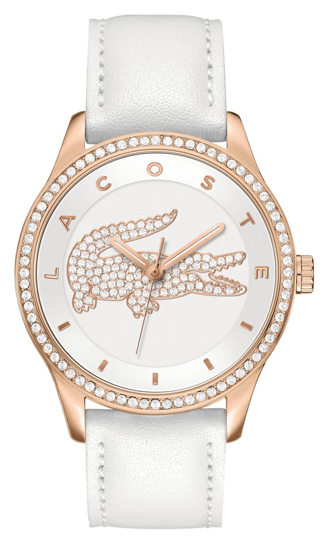 Lacoste Analog Quarzuhr für Damen Kollektion Victoria mit Weisses Lederarmband - 2000821