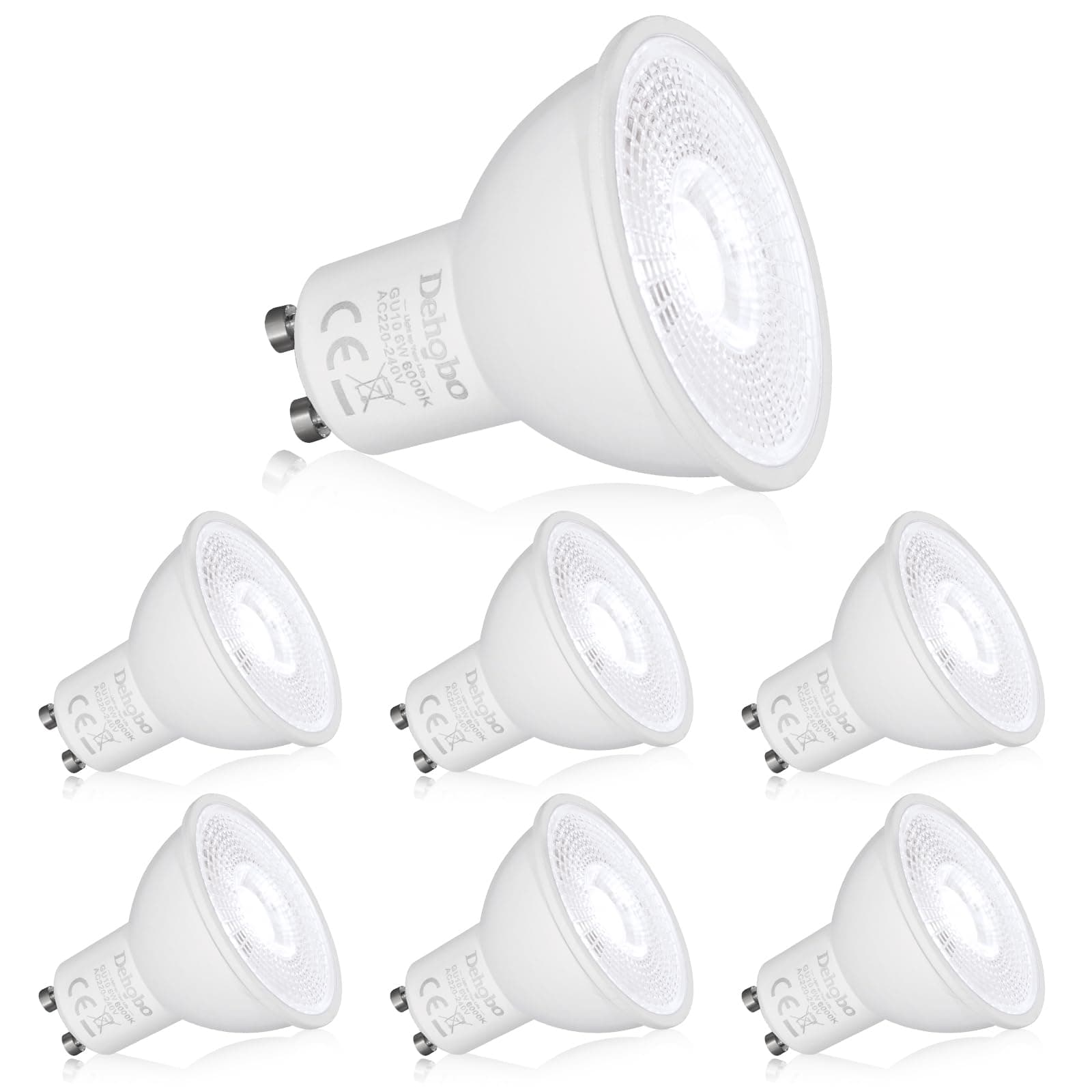 Dehobo GU10 LED Kaltweiß Glühbirne, LED Lampen Licht Spot Kaltweiß Lampe 6W 6000K 480 Lumen Ersetzt 60W Halogen Leuchtmittel, 120° Abstrahlwinkel Spotlight, Nicht Dimmbar Led, 6 Stück Kaltweiß 6000k