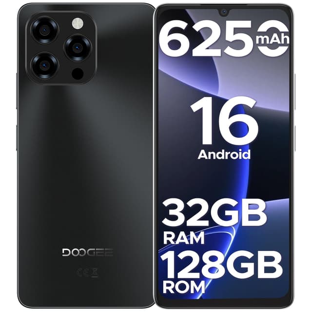 DOOGEE Note 58 Android 16 Smartphone Ohne Vertrag, 6250mAh, 32GB+128GB/2TB TF Handy, 6.75" HD+ IPS T7250 Octa Core Handy Günstig, 16MP+8MP, Dual SIM 4G Simlockfreie Handys, OTG, GPS, Face ID SCHWARZ