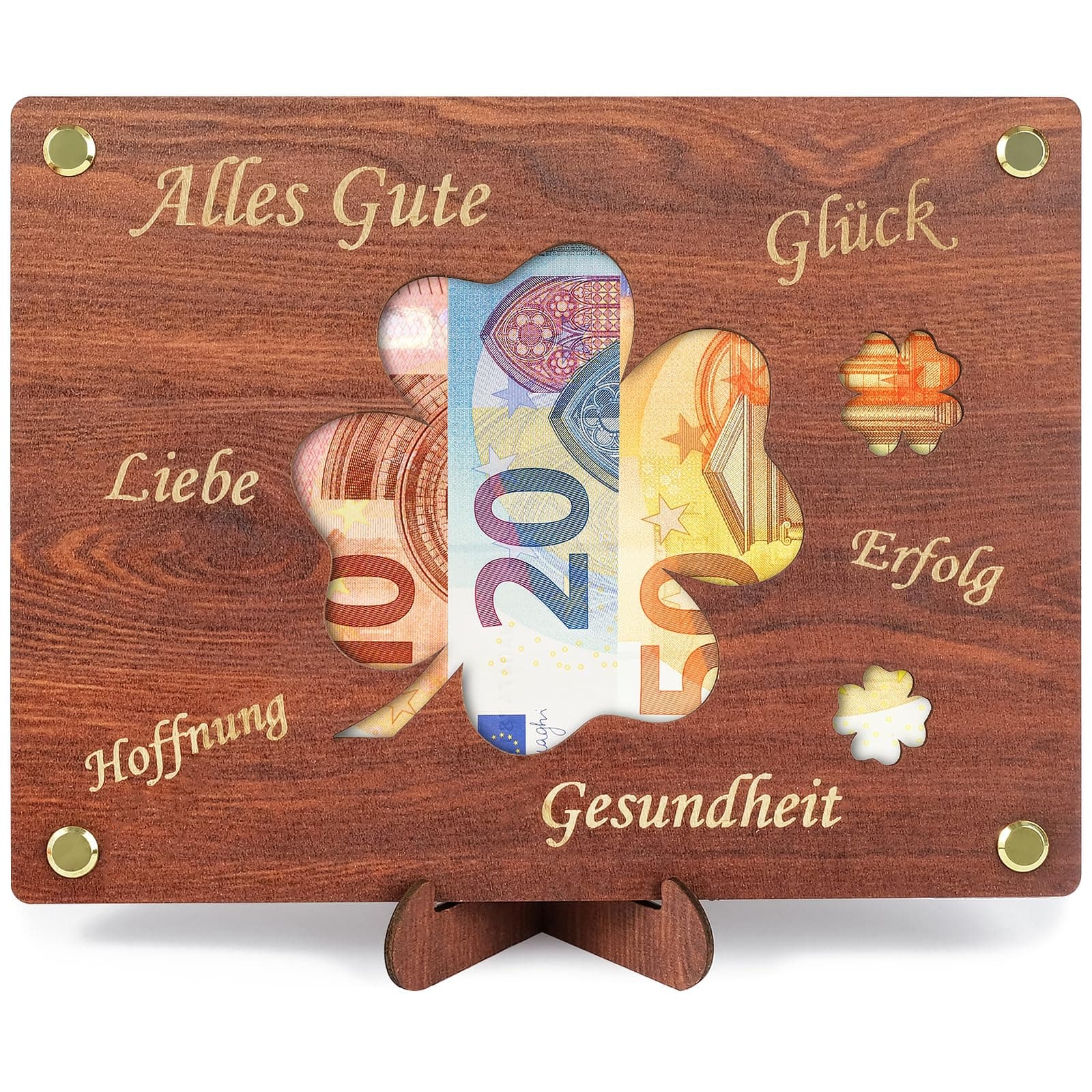 ARTREE Geldgeschenke Geburtstag, Personalisiertes Kleeblatt Geburtstagskarte aus Holz Jubiläum Hochzeitsgeschenke Geld Geschenkideen, Holz Geburtstagskarte mit Ständer für Frauen Männer Vierblättriges Kleeblatt