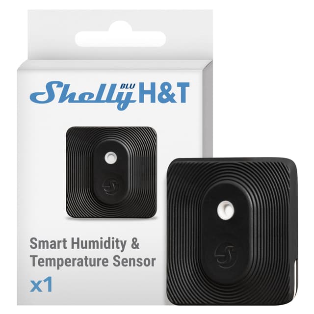 Shelly Blu H&T Schwarz | Bluetooth-gesteuerter Temperatur- und Luftfeuchtigkeitssensor | Spritzwassergeschützter und Staubdichter | Schutzklasse IP54 | iOS-Android-App | Gateway Erforderlich