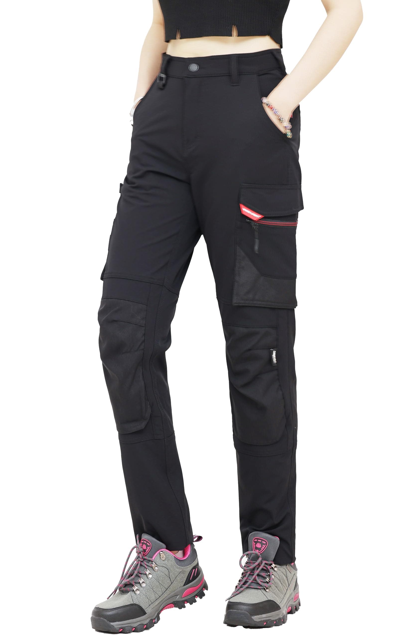 WORK IDEA Damen Slim-Fit Stretch Arbeitshose: Kritische Stoffbereiche aus Cordura – strapazierfähige Eleganz für höchste Ansprüche. Schwarz-type 2 38
