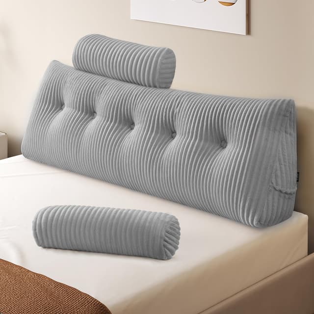 Z-hom Bücherkissen, Keilkissen, Lesekissen Für Bett Und Sofa, Cozy Rückenkissen, Praktisches Seitenfach, Removable Cover, Mit Rundem Kopfkissen (Hellgrau, 150 * 50 * 20cm) Hellgrau 150 x 50 x 20 cm