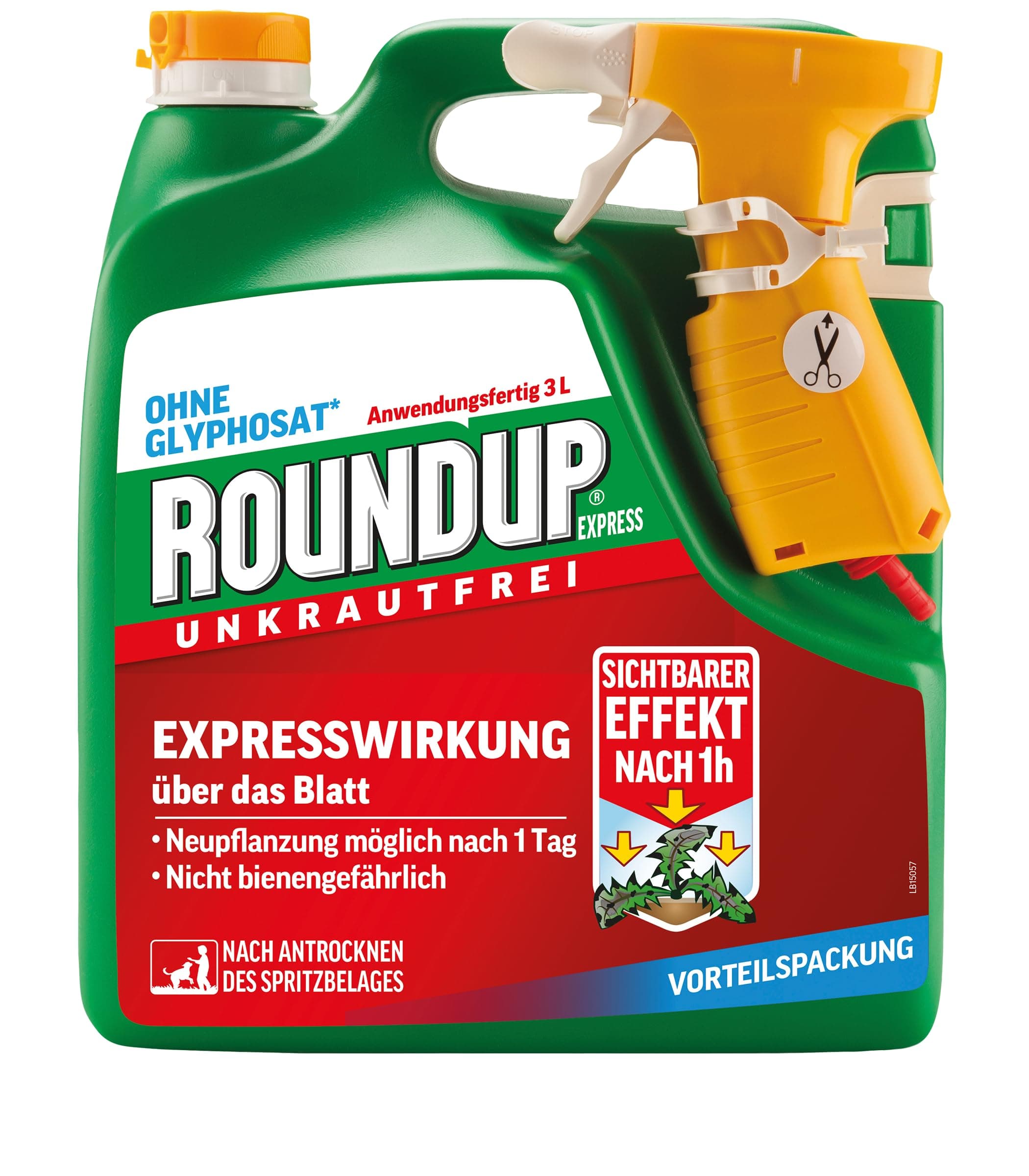 Roundup Unkrautfrei Express, 3 Liter Sprühsystem, Anwendungsfertiges Spray zur Bekämpfung von Unkräutern, Gräsern und Moos