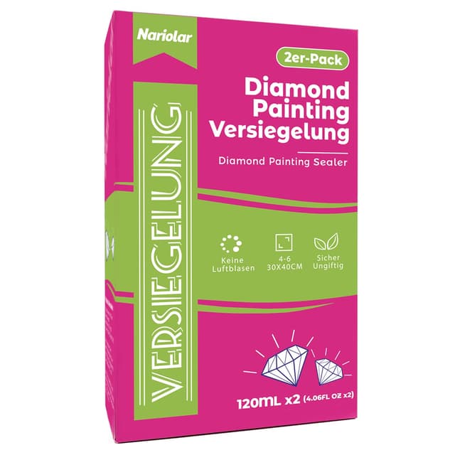 Nariolar Diamantmalerei Versiegelung (120ml*2), Transparentes Diamant Painting Kleber mit Fingerschutz zur Fixierung und Versiegelung von Diamanten
