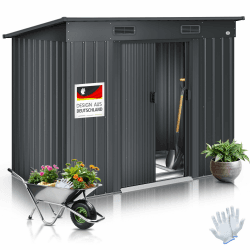 KESSER® - Gerätehaus L Metall 4 m³ mit Fundament | 210x132x186 cm | 2X Schiebetür & Fundament | Geräteschuppen | Gartenhaus Schrank | Pultdach Garten Schuppen, Ink. Arbeitshandschuhe, Anthrazit Angebot bei HelloDeals