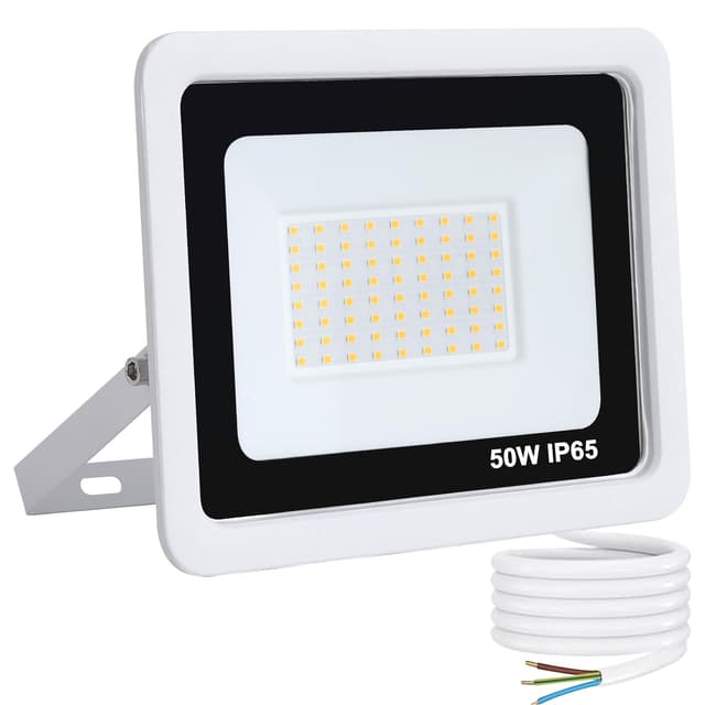 Mille Lucciole LED Strahler Außen 50W Warmweiß 3000K 5000LM Scheinwerfer 72 LED IP65 Wasserdicht Außenstrahler Weiß für Hell Garten Garage Sportplatz Hof Fluter Warmweiß 3000k 50W-Weiß