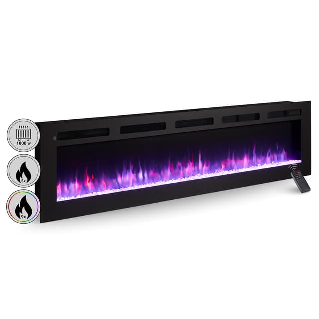 BALDERIA Elektrokamin Leif 70'' | Elektrischer Wand- oder Einbaukamin 3D-Flammeneffekt | Elektro Heizung 1800W | Kamin mit Fernbedienung, Startsteuerung, Timer & Thermostat | Schwarz Leif 70" (178cm)