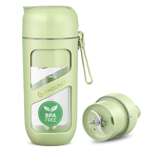AMZCHEF Smoothie Maker To Go - Antioxidantien Vakuum Bottle Blender mit 10 Klingen für Fresh Juice, Smoothie und Shake - Mini Tragbarer Mixer für Sport, Reisen - Grün Hellgrün