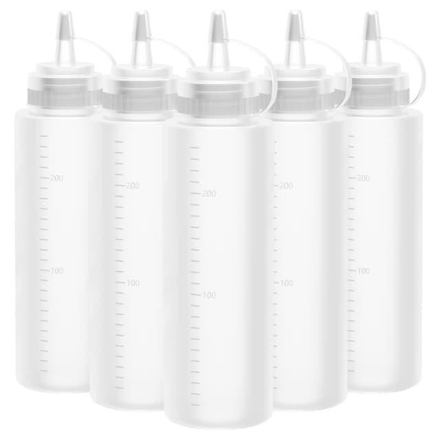 Lestiven Squeeze Flasche, 5 Stück 250ml 8oz Plastik Quetschflasche Mit Kappen - BPA Frei,Kein Leck Condiment Flaschen für Malen,Backen,Ketchup,scharfe Soße,Olivenöl, Saucenflasche