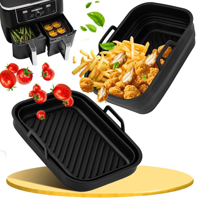Ninipie Airfryer Zubehör für Ninja Foodi Max Dual Zone 9,5L, 2PCS Silikonform Heißluftfritteuse Zubehör für Ninja AF400EU AF400EUCP SL400EU 9.5L Faltbar Silikon Backform Einsatz Air Fryer Accessories Schwarz 2 Stück 9.5L