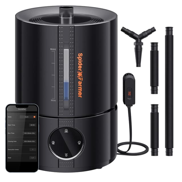 Spider Farmer Neuer 450ml/h Luftbefeuchter für Pflanzen Grow Zelt Schlafzimmer, GGS Smart Ultraschall Humidifier mit Hygrometer Automatische Befeuchtung Abschaltung Indoor Schwarz Klein 5L Top-fill