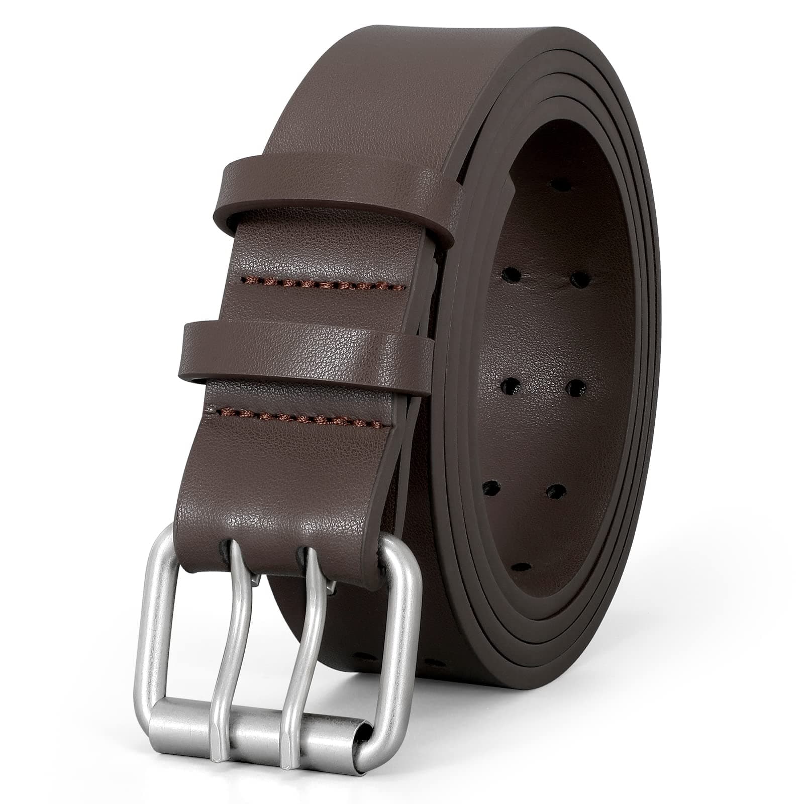 JasGood Herren Doppel Prong Ledergürtel Casual Work Heavy Duty Gürtel Doppel Ösen Gürtel für Jeans