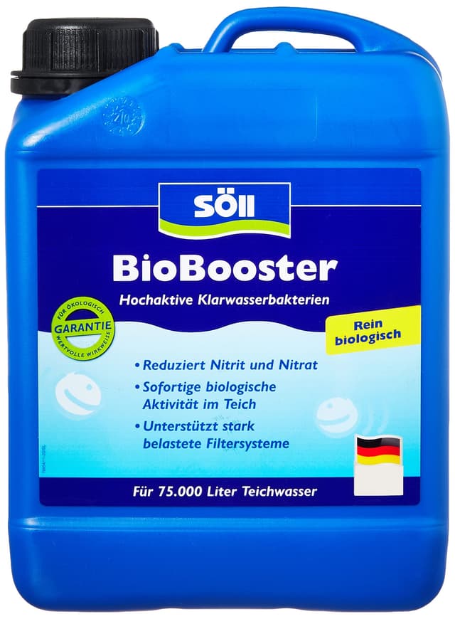 Söll 81430 BioBooster 2,5 l - biologischer Teichwasseraufbereiter, Klarwasserbakterien, unterstützt belastete Filtersysteme im Gartenteich Fischteich Schwimmteich 2,5 l für 75.000 Liter Single