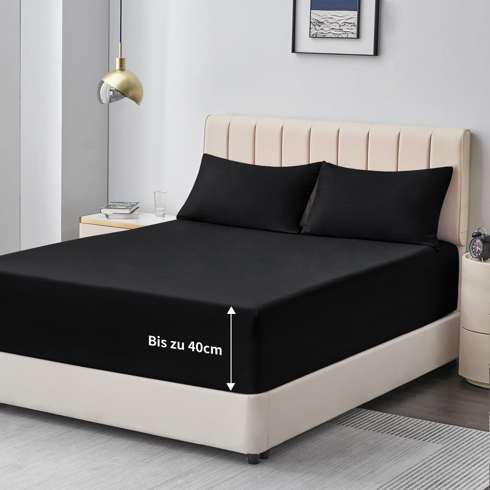 Aisbo Spannbettlaken 180x200cm Bettlaken Boxspringbett - Bett Laken Schwarz 180x200 aus Premium Mikrofaser, weiches Spannbetttuch 180 x 200 Steghöhe 40cm für Wasserbett Bed Fitted Sheet 40cm Steghöhe 180x200 Schwarz