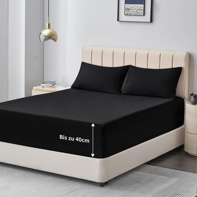 Aisbo Spannbettlaken 180x200cm Bettlaken Boxspringbett - Bett Laken Schwarz 180x200 aus Premium Mikrofaser, weiches Spannbetttuch 180 x 200 Steghöhe 40cm für Wasserbett Bed Fitted Sheet 40cm Steghöhe 180x200 Schwarz