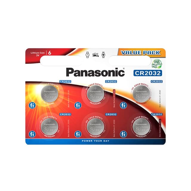 Panasonic CR2032EL/6BP Lithium Power (lange Lagerfähigkeit bis zu 10 Jahren, Lithium, 3,0 V) 6 stück 6er Pack