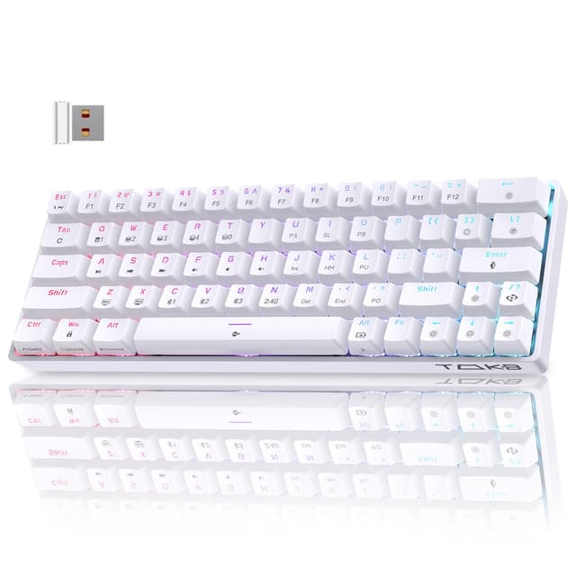TMKB T63 Gaming Tastatur Mechanische Kabellos mit Blue Switch,Bluetooth / 2.4G / Mit Kabel,weiße Switch Bleu Weiß