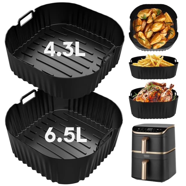 Silikonform HeißLuftfritteuse für COSORI Turbo Tower Pro 10.8L, 2 Stück Wiederverwendbare Airfryer Zubehör(6,5L/4,3L),COSORI Turbo Tower/Pro/Smart10.8L Heißluftfritteuse Zubehör