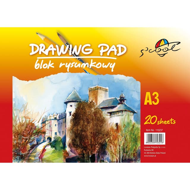 S'cool 110237 Zeichen Papier| Skizzenblock (A3, 90 G/m², 20 Blatt) | Zeichenblock Weiß | Skizzenbuch für Drawing