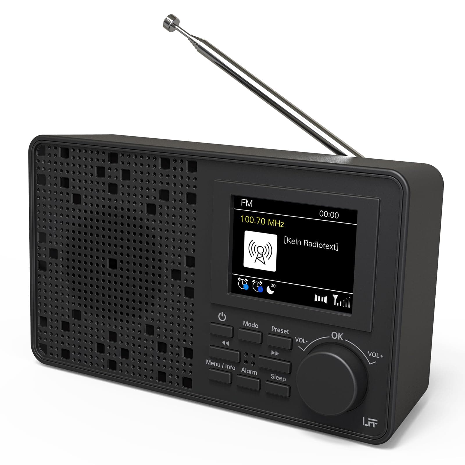 LFF DAB Plus Radio Mit Bluetooth, Digitalradio Mit 2,4" Farbdisplay, Kleines Küchenradio Batteriebetrieben, UKW-Empfang, Netzstecker, Schwarz