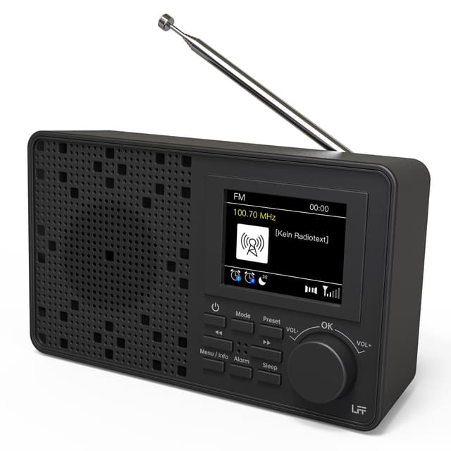 LFF DAB Plus Radio Mit Bluetooth, Digitalradio Mit 2,4" Farbdisplay, Kleines Küchenradio Batteriebetrieben, UKW-Empfang, Netzstecker, Schwarz