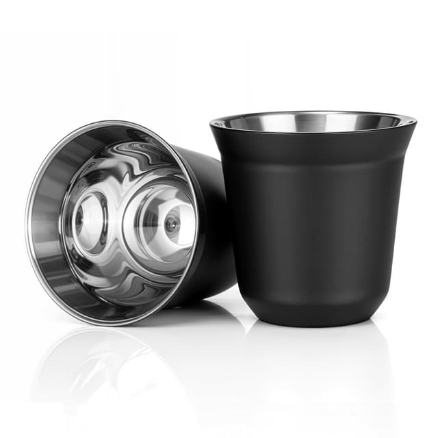 RECAPS 80 ml Edelstahl-Espressotassen-Set - 2er-Pack Doppelwandige 304-Edelstahl-Demitasse Black
